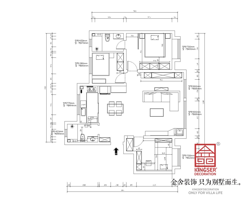 天保意境雅居三室兩衛(wèi)戶型平面布局圖