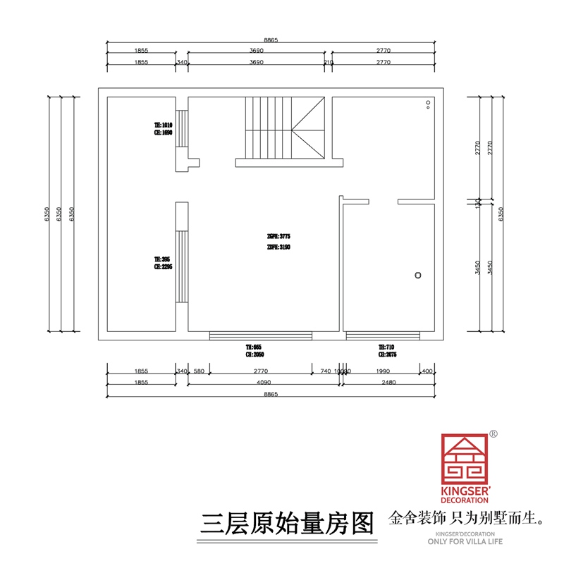 龍湖天宸原著獨棟別墅三層原始量房圖